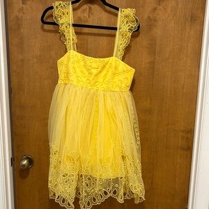 426. Anthropology Yellow Lace Overlay Party Dress